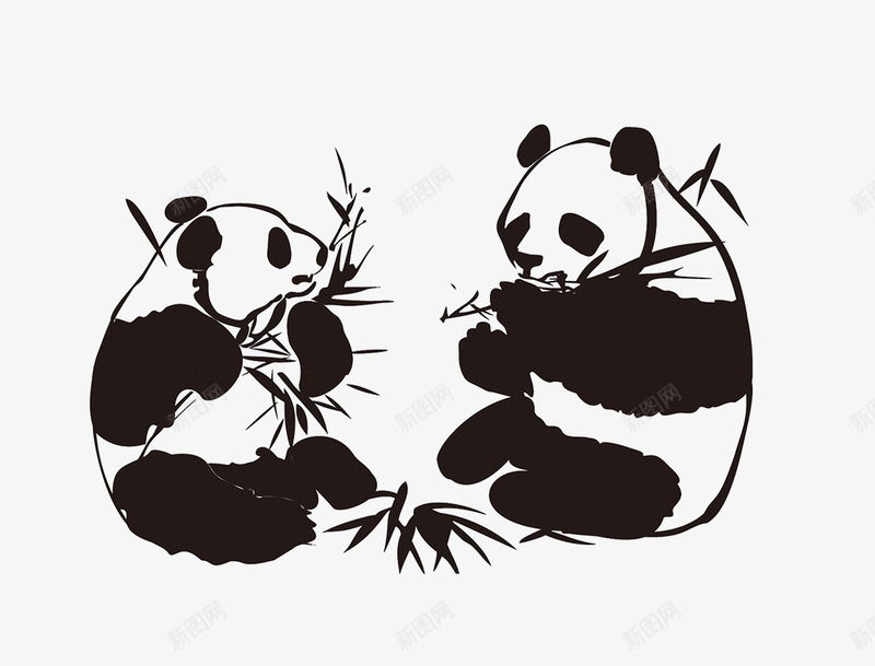 手绘黑色吃竹子的大熊猫png免抠素材_新图网 https://ixintu.com 大熊猫 竹子 黑色