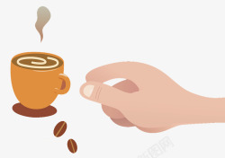 握住咖啡杯扁平风喝热咖啡高清图片