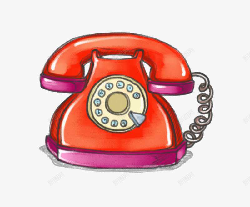 红色的电话png免抠素材_新图网 https://ixintu.com 卡通 古老的 手绘 插图 电话 电话线 红色的