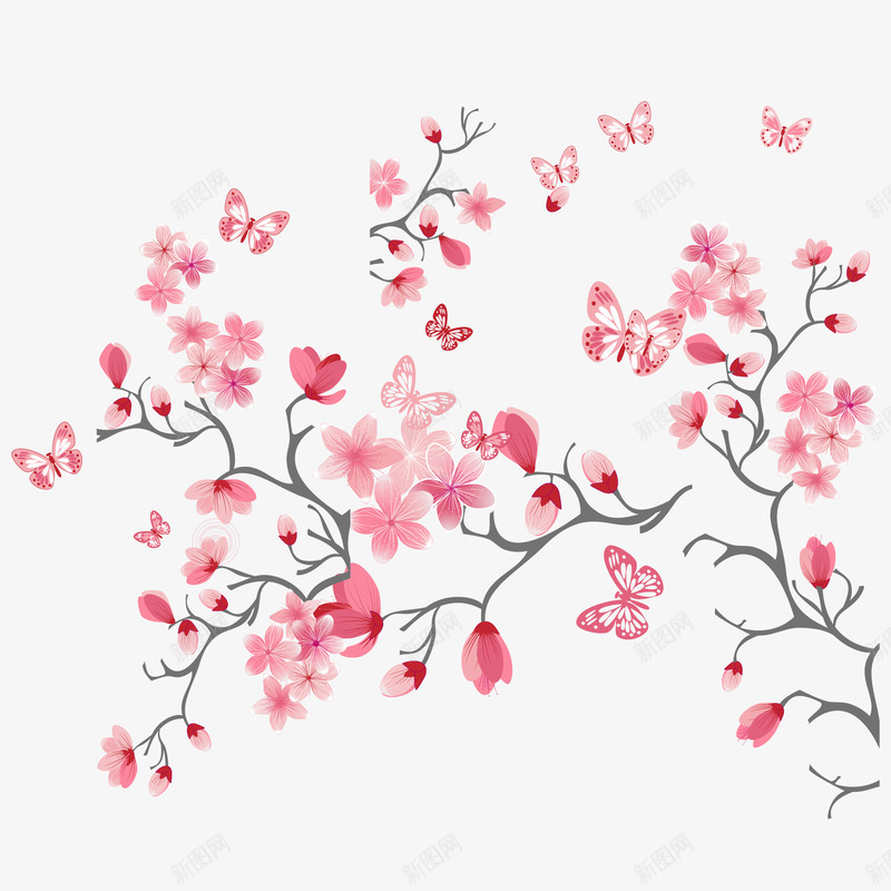 粉色的花和蝴蝶png免抠素材_新图网 https://ixintu.com 粉色的花 花 花朵 蝴蝶