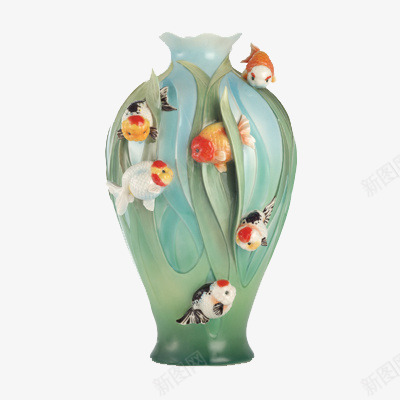 陶瓷花瓶png免抠素材_新图网 https://ixintu.com 中国陶瓷 容器 工艺品 浮雕 绿色 陶艺 鱼儿