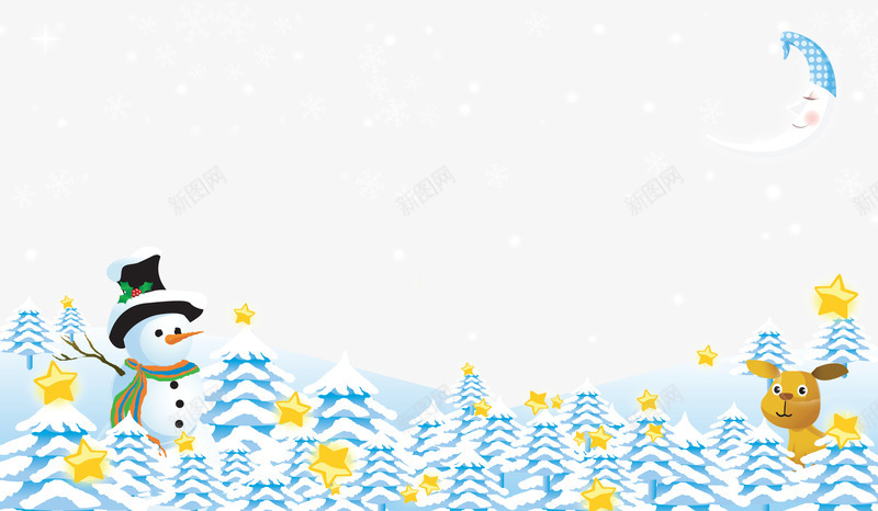 冬天雪人月亮星星png免抠素材_新图网 https://ixintu.com 卡通雪景 圣诞节海报背景 白色月亮