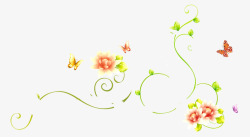 绿树图案黄色花朵绿树条藤蔓装饰图案高清图片