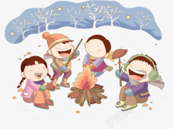 冬季装扮的人烤火取暖的小孩高清图片