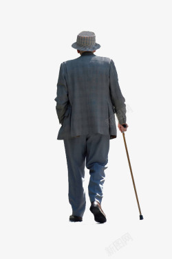 拐杖PNG图行走的老人背影图案高清图片