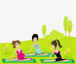 休假放松插图草地上做瑜伽的孕妇高清图片