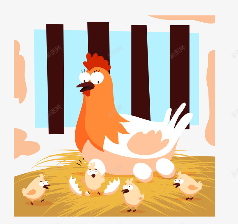 母鸡孵小鸡png免抠素材_新图网 https://ixintu.com 动物 卡通 孵小鸡 小鸡妈妈 母鸡 蛋壳 鸡冠 鸡窝 鸡蛋