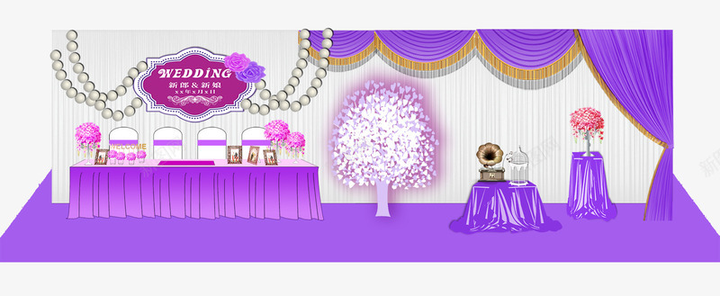紫色婚礼签到台布置png免抠素材_新图网 https://ixintu.com 喜庆 婚庆 婚礼布置 婚礼签到台 紫色