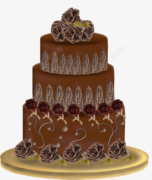 三层巧克力蛋糕深色玫瑰装饰png免抠素材_新图网 https://ixintu.com 三层蛋糕 卡通蛋糕 巧克力蛋糕
