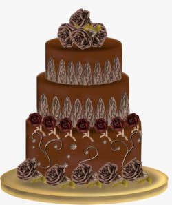 三层巧克力蛋糕深色玫瑰装饰素材