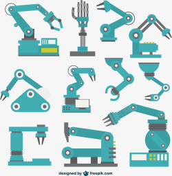 多个工业机器人绿色机械手臂矢量图高清图片