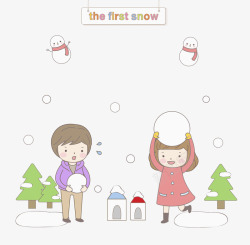 雪人封面打雪仗的男女孩高清图片