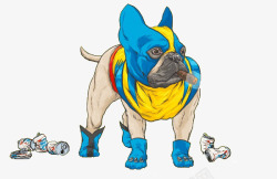 趣味卡通蓝色狗狗插画素材