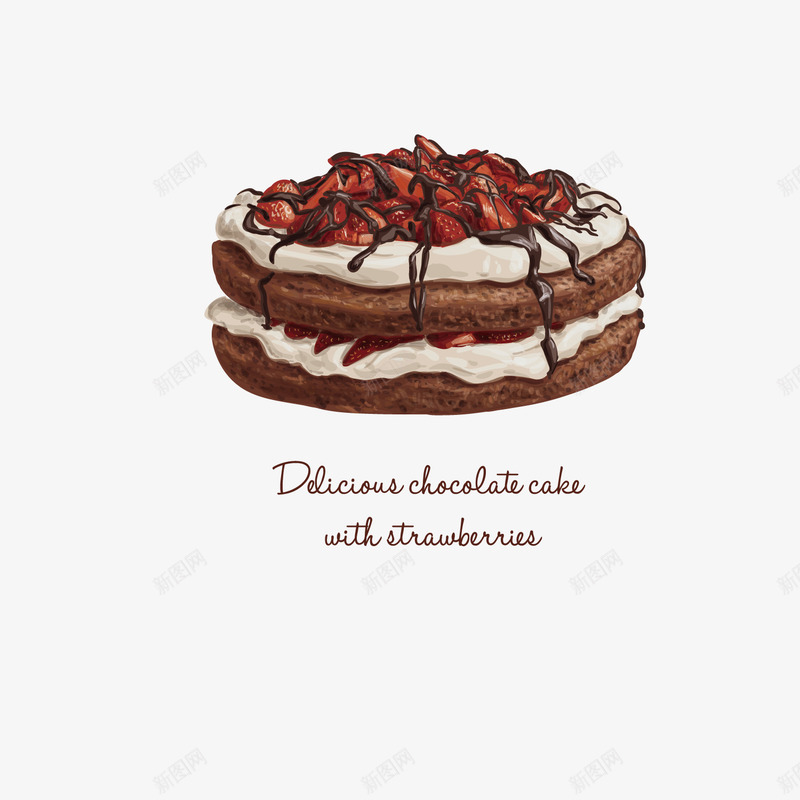 棕色巧克力蛋糕水彩矢量图ai免抠素材_新图网 https://ixintu.com 奶油 巧克力 棕色 水果 生日 精美 精致 蛋糕 矢量图