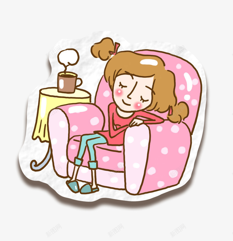 坐在沙发休息的女生png免抠素材_新图网 https://ixintu.com 休息 咖啡 女生 沙发