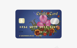 蓝黑色抽象信用卡与花卉装饰素材