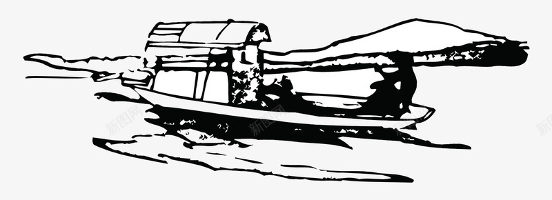 卡通手绘黑白小船风景版画png免抠素材_新图网 https://ixintu.com 卡通的版画 平面小船素材 手绘的黑白风景 黑白的小船