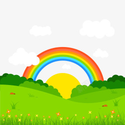 带彩虹的风景春天风景图矢量图高清图片