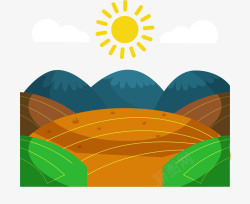 农庄装饰太阳下的农庄山间田野矢量图高清图片