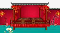 弥红灯舞台背景中国风水中戏台高清图片