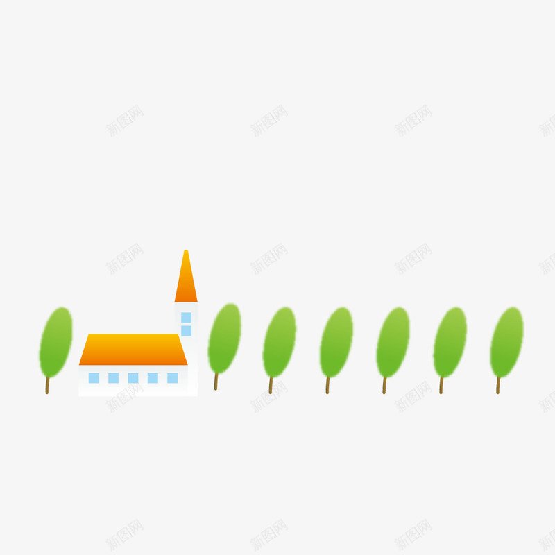 卡通一排小树和房子png免抠素材_新图网 https://ixintu.com 卡通 房子 树木 环保宣传