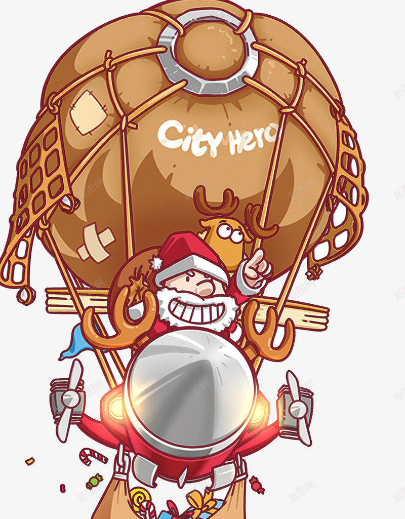 圣诞节插画psd免抠素材_新图网 https://ixintu.com 圣诞快乐 圣诞礼物 圣诞老人 圣诞节 机械 氢气球 驯鹿 麋鹿