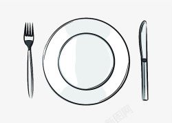 手绘插图简约西餐餐具刀叉餐盘素材