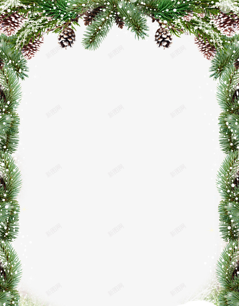 绿叶白雪边框psd免抠素材_新图网 https://ixintu.com 圣诞素材 松果 白雪 绿叶 边框素材