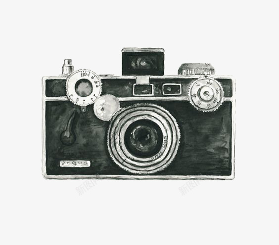 相机png免抠素材_新图网 https://ixintu.com 卡通 复古 手绘 老式相机 黑白