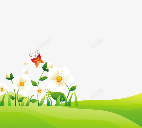 绿色的草地psd免抠素材_新图网 https://ixintu.com 卡通植物 卡通绿叶 卡通草地 卡通鲜花 叶子 白色 红色 绿色 花