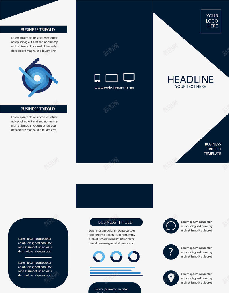 深蓝色商务三折页矢量图ai_新图网 https://ixintu.com 三折页 商务三折页 商务手册 宣传册 深蓝色 矢量png 矢量图