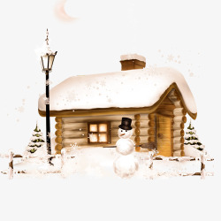 棕色木屋卡通手绘积雪木屋高清图片