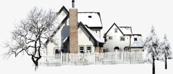 雪地小房子树木冬天图案素材