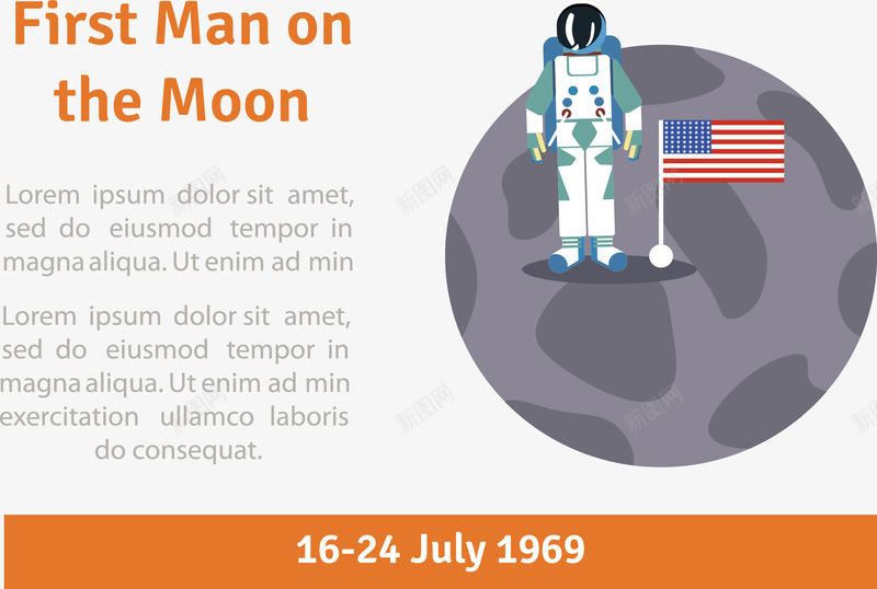美国登月矢量图eps免抠素材_新图网 https://ixintu.com 宇航员 登月 登陆月球 矢量素材 美国国旗 矢量图