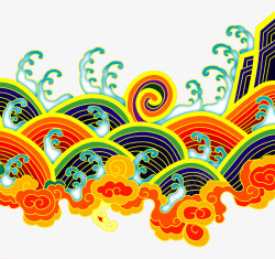 中国风彩色扁平水纹素材