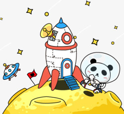 月球熊猫火箭卡通素材
