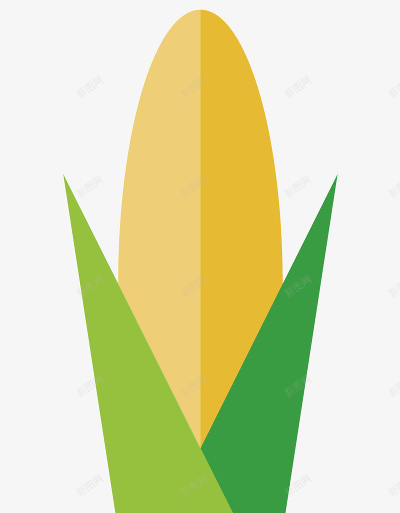 一个黄色的玉米矢量图ai免抠素材_新图网 https://ixintu.com 卡通图案 对称图案 浅色 绿色的叶子 食品 黄色的食物 矢量图