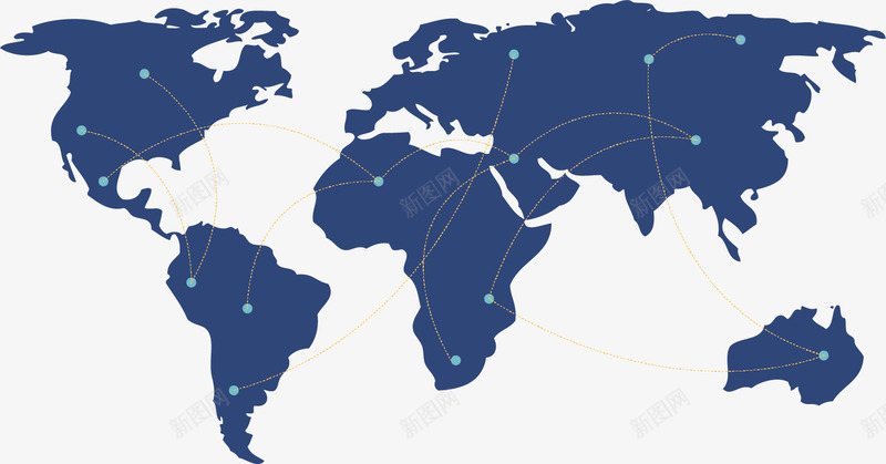 世界各地的飞机场矢量图ai免抠素材_新图网 https://ixintu.com 世界各地的服务网点 世界地图 公司计划 蓝色 飞机的飞行路线 矢量图