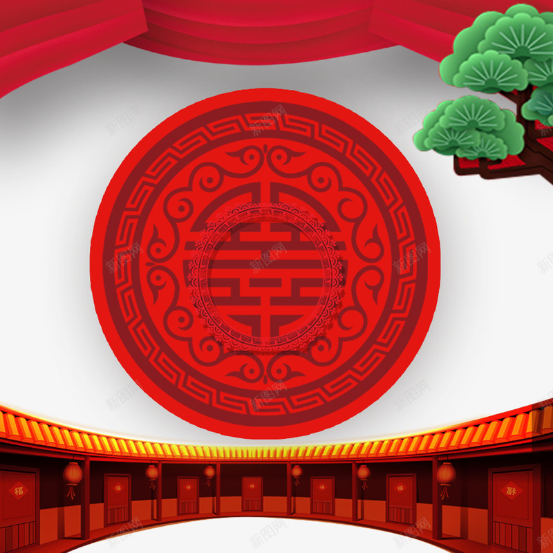 春节png免抠素材_新图网 https://ixintu.com 2018年 喜庆 囤年货 年货节 庆祝 新年 春节 狗年 背景 装饰 逛街