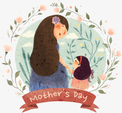 手绘意境母女节日母亲节人物素材