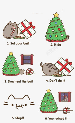 圣诞节网页设计素材扁平化卡通猫咪高清图片