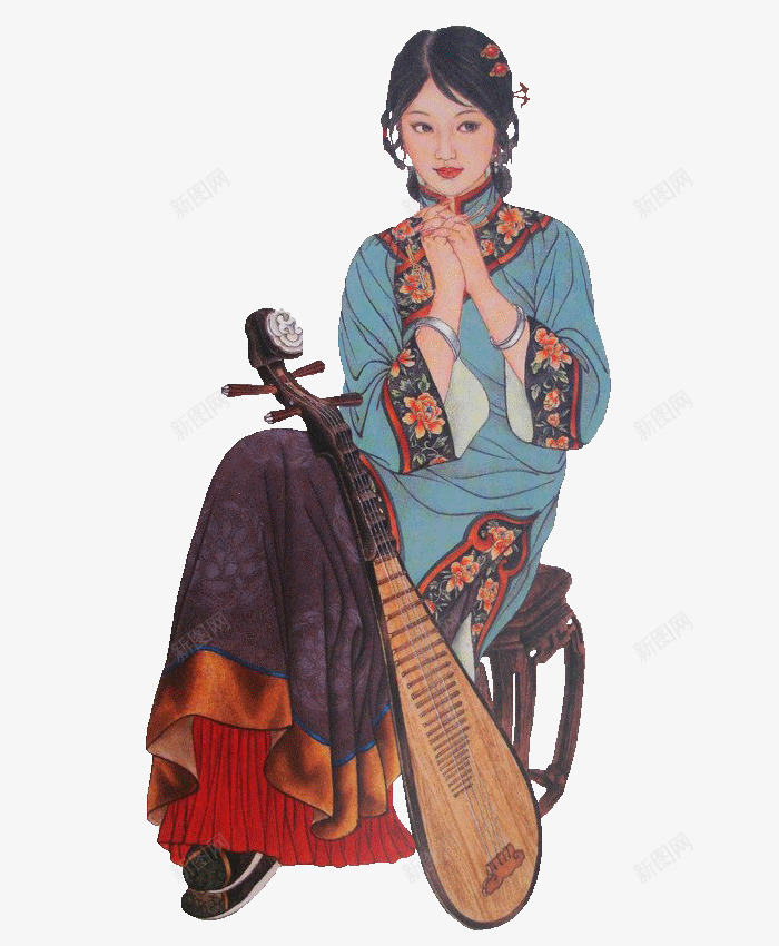 中国古代女子png免抠素材_新图网 https://ixintu.com 中国风 传统 古代 女性 弦乐 琵琶