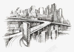 手绘素描城市背景素材