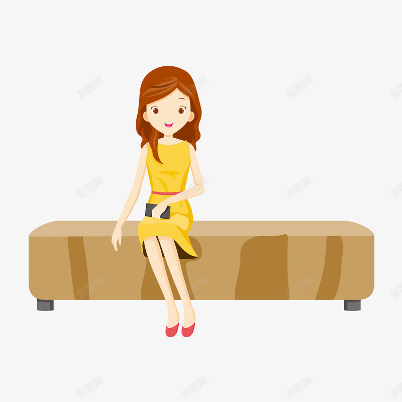 坐在长凳的女士矢量图ai免抠素材_新图网 https://ixintu.com 咖啡色 咖啡色长凳 坐着 坐着女士 女士 黄色 矢量图