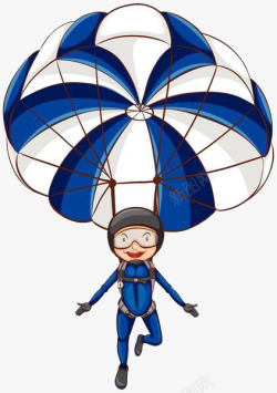 手绘蓝色服装的跳伞人物素材