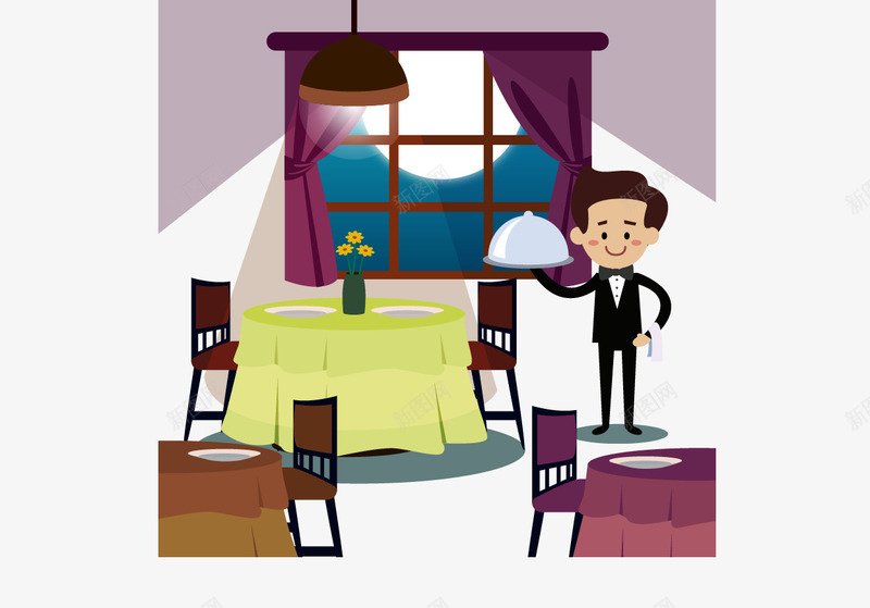 卡通夜晚餐厅内景png免抠素材_新图网 https://ixintu.com 夜晚 服务员 餐厅 餐馆