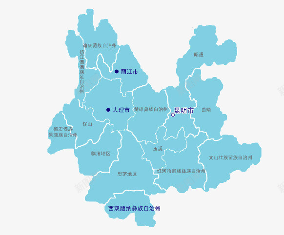 蓝色云南地图png免抠素材_新图网 https://ixintu.com 云南 云南地图 云南省地图 地图 蓝色地图