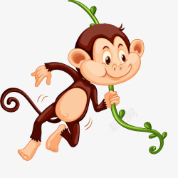 淘气卡通在藤蔓上跳跃的猴子矢量图高清图片
