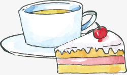 水彩手绘奶茶蛋糕矢量图素材