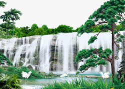 青山绿水瀑布中堂装饰山水画高清图片